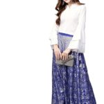 Pankaj's Indowestern Blue, Silver & White Shirt & Skirt Set
